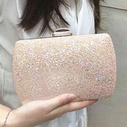 Evening Bags Pink Colour Sequin Ladies Women Evening Bags Chain Party Wedding Bridal Day Clutch Handbags Purse Holder 220323