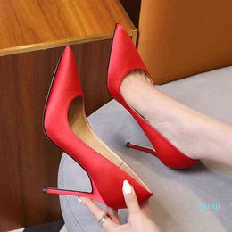 6cm Fashion Thin High Heels Shiny Satin Pointed Toe Shallow Mouth Plus Size Wedding Shoes for Women