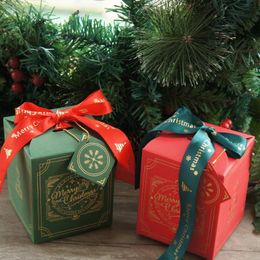 Gift Wrap Gold Red Green Christmas Ball Patterns Design 10 Pcs 8.5 Cm Paper Box With Tag Candy Cookie Jar Candle DIY GiftGift