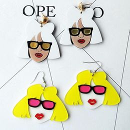 Dangle & Chandelier Punk Cute Lady Women Head Drop Earrings For Hip Hop Night Club Acrylic Brincos Fashion Jewellery Party Gift