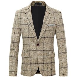 Men's Suits & Blazers Fashion Men's Casual Boutique Woollen Suit / Male Business Plaid Slim Fit Party Dress Blazer Jacket CoatMen's