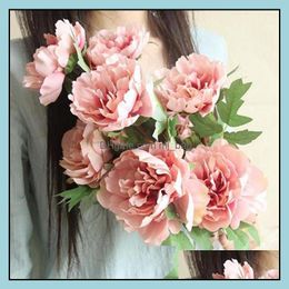 Decorative Flowers Wreaths Festive Party Supplies Home Garden Artificial Peony Bouquet Decoration Fake Silk Single Stem Floral Wedding Dec