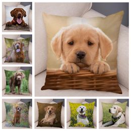 Cushion/Decorative Pillow Labrador Dog Cushion Cover For Sofa Home Car Decor Cute Pet Animal Printed Super Soft Short Plush Case 45X45cm Pil