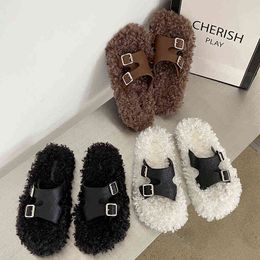 Home Slippers Warm Sandals Flats For Women 2022 Winter Furry Fashion Female Indoor Slides Flip Flops Fur Flat With Ladies Shoes G220730