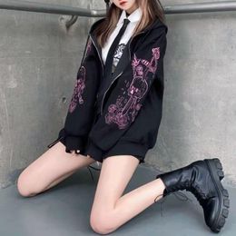 Women's Hoodies & Sweatshirts Gothic Anime Graphic Harajuku Punk Hoodis Women Long Sleeve Zipper Streetwear Sweatshirt Dark Aesthetic Emo Gr