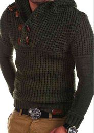 Men Long Sleeves Depression Shirt Sweater Slope Buckle Horn Buckle Hedging Solid Colour Slim Sweater L220730