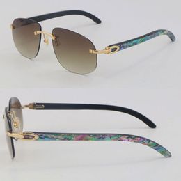 Selling Metal Rimless Style 35424012 Sunglasses New Model Designer Colourful Abalone Shells Inside Buffalo Horn Sun Glasses Male Female Frame Round Glasses 18K Gold