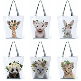 Evening Bags Cartoon Cute Animal Fashion Printed Handbags Daily Eco Friendly Foldable Shopping Bag High Capacity Portable Women Shoulder Bag