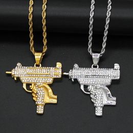 Pendant Necklaces Cool Hip Hop UZI GUN Shape Necklace Male Gold Silver Colour Iced Out Chains For Men Bling Jewellery Army StylePendant