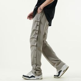 Men's Pants Side Button Pleated Joggers Sweatpants Mens Retro Elastic Waist Streetwear Casual Trousers Loose Harajuku Couple Track PantsMen'