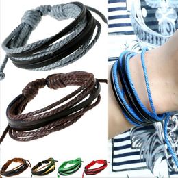 1pc Retro Leather Wrap Braided Woven Rope Bracelet Link Chain for Men Women Couple Boho Colourful Wristband Cuff Rock Punk Hot Surfer Bracelets Bangle Bohemia Jewellery