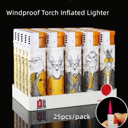 New Windproof Torch Lighter Red Flame Jet Gas Refill Cigarette Lighter Butane Inflated Plastic Cheap Lighters 25 PCS Per Pack Gadgets Promotion