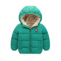 Kids Clothing Quilted Jacket Hooded Plus Velvet Warm Cotton Outerwear Autumn Winter New Unisex Fleece Lining Solid Jackets J220718
