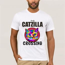 -Camisetas para hombres Catzilla Cat Crossing Style Camiseta clásica Camiseta de algodón Camiseta Tops redondas Regalo de cumpleaños Ciudad