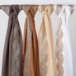 Plus Size Long Soft Wrap Shawl Scarves Sequins Femme Bufandas Hijabs Heavy Chiffon Solider Color Shinny