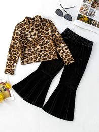 Toddler Girls Leopard Mock Neck Top & Flare Leg Pants SHE