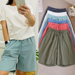 Women Cotton shorts Summer Casual Solid Linen high waist loose for girls Soft Cool female 220629