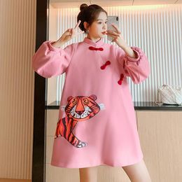 Women's Hoodies & Sweatshirts Pink Long Women Chinese Style Harajuku Vintage Casual Kawaii Clothes Loose Pullover Autumn Winter National Top