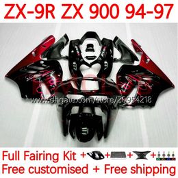 MOTO Bodywork For KAWASAKI NINJA ZX 9R 9 R 900 CC ZX9 R ZX900C 94-97 Body 23No.56 ZX900 900CC ZX-9R ZX9R 94 95 96 97 ZX-900 1994 1995 1996 1997 OEM Fairing Kit red flames