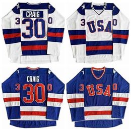 Nikivip Jim Craig 30 Miracle On Ice Team USA Movie Men Hockey Jersey Blue White Stitched S-3XL Vintage