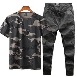 Men's Tracksuits Summer Menswear Outdoor Hunting Suit Men's Short-Sleeved T-shirt Trendy Cropped Camouflage Workwear Casual PantsMen's