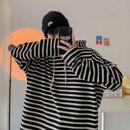 Men's Hoodies & Sweatshirts Striped Hooded For Men Casual Pullover Long Sleeve Sports Top Trend Loose Classic Outer Oversize Male Clothes Au