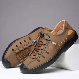 Sandals Summer Men Genuine Leather Business Casual Shoes Outdoor Beach Roman Water ShoesSandals