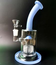 Blue/Pink Beautiful 10 inch Glass Water Bong Hookahs with Tyre Perclator recycler Oil Dab Rigs Smoking Pipes