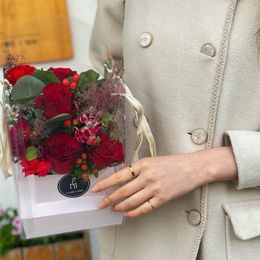 Gift Wrap 3/5Pcs Bouquet Box For Flowers Clear Transparent Bag With Handle Present Florist Shop Packaging Rose PartyGift