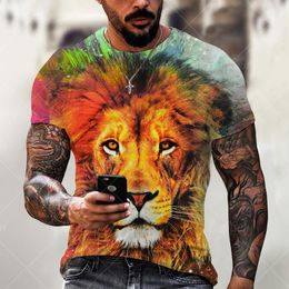 Men's T-Shirts 2022 Summer Men T-shirt O-neck Short-sleeved Clothing Animal Lion 3D Pattern Large Size Loose Casual