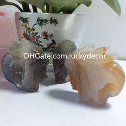 Natural Quartz Agate Carving Indian Tribal Chief Head Skull Decor Small Druzy Crystal Geode Gemstone Sculpture Statue Desk Decoration Halloween Party Ornament