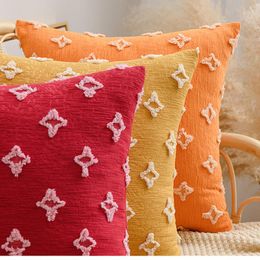 Cushion/Decorative Pillow Jacquard Flowers Cushion Cover Red Yellow Grey Home Decoration Orange Black Sofa Pillowcase Sham 50x50cmCushion/De