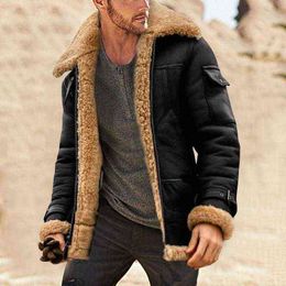 Men's Wool & Blends Vintage Winter Men Fleece Plus Size Faux Fur Lapel Collar Long Sleeve Padded Outwear Autumn Thicken Jacket G3 T220810