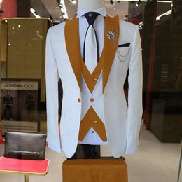 Men's Suits & Blazers Costume Homme Italian Business Slim Fit 3 Pieces Reddish Brown Men's Groom Prom Tuxedos Groomsmen Blazer For Weddi