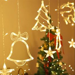 220V LED Christmas Lights Led Curtain Light Garland Bell Deer Star Fairy Light Garland String Lights For Year Home Decor 201203