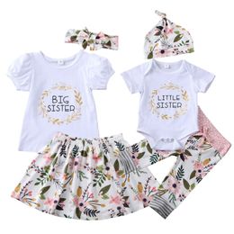 Citgeett Summer Toddler Kids Baby Girls Little Big Sister Floral Romper TshirtPants Outfit Set Matching Clothes Set 220531