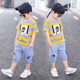 Summer Baby Boys Clothes Suit Stripe Cotton T-shirt+Jeans Pant 2PCS Set Infant born Clothing 3 4 5 6 7 8 9 10 11 12 Years 220326