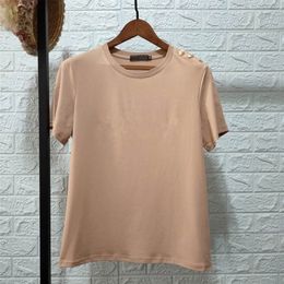 Oversized T Shirt Women Tee Short Sleeve Woman T-s Gold Button Harajuku Tops Cotton Summer Clothes Plus Size Fashion 220407