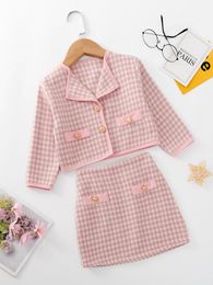 Toddler Girls Houndstooth Button Detail Jacket & Skirt SHE