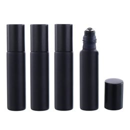 10ml Empty Frost Matte Black Glass Steel Roller Massage Bottle Portable Cosmetic Packaging Eye Cream Essential Oil Vials Sample Refillable Bottle