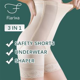 Flarixa 3 in 1 Safety Shorts Shaping Shaper Underwear High Waist Flat Belly Panties Womens Seamless Elasticity PantiesThin 220621