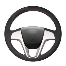 Steering Wheel Covers Hand-stitched Black Suede Car Cover For Solaris I20 Accent Verna 2008-2010 2011 2012-2022Steering CoversSteering