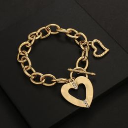 Charm Bracelets Gold Color Love Heart Pendant For Women Fashion Rhinestone Link Chain Jewelry Couple GiftsCharm