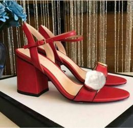 2022Classic High heeled sandals Coarse heel leather Suede woman shoes Metal buckle for parties Occupation Sexy sandals size