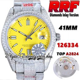 RRF Latest ew126334 A2824 Automatic Mens Watch jh124300 bf126333 Stick Markers Yellow Dial 41MM 904L Steel Iced Out Diamond Bracelet Super Edition eternity Watches