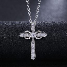 red stone pendants NZ - Pendant Necklaces Elegant Silver Color Cross With Figure 8 Shape Necklace For Women Paved White Red Crystal Stone Jewelry