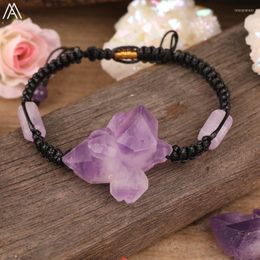 Charm Bracelets Natural Amethysts Quartz Chunky Beads Braided Bracelet Women Black Tourmaline Kunzite Crystal Knot Woven DropshipCharm Inte2