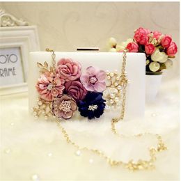 Evening Bags Style Handmade 3d Flowers Wedding Brand Leather Clutch Wallets Mini Party For Girls 2 Colors MN258Evening