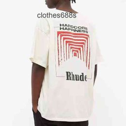 t Tasarımcı Gömlek Erkek Sweatshirts Hoodies Yaz Markası Rhude Kısa Kollu Sigara Kutusu Kare Dizisi Soyut Renk Tüneli Baskı