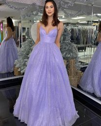 Party Dresses Shiny V-Neck A Swing Floor-Length Dress Purple Ball Support Color And Size CustomizationParty